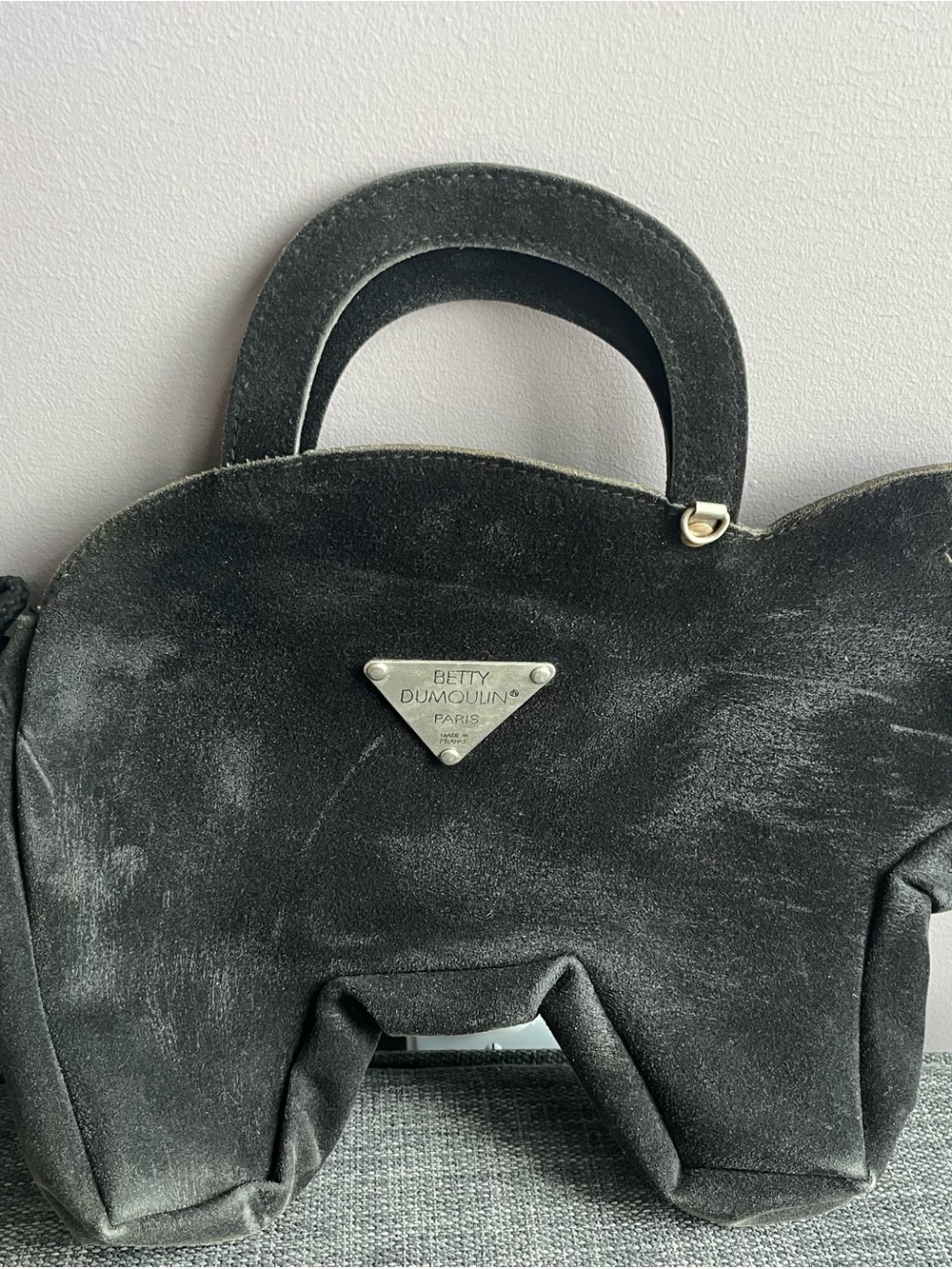 Vintage Betty Dumoulin Paris Black Suede Pig Handbag Purse Made in France
